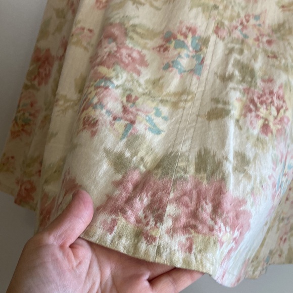 Vintage Skirt Womens 18 Beige Pink Floral Midi Linen Skirt 90s Romantic Whimsy - Picture 9 of 12